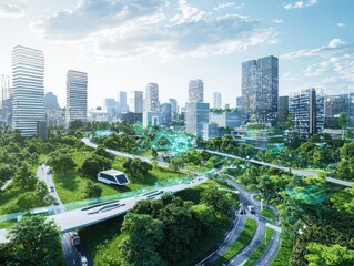 Poster - Autonomous vehicle initiative transforming urban transportation smart city environment digital visualization eco-friendly infrastructure futuristic perspective