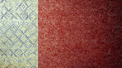 Poster - Intricate Pattern Design Featuring Coordinated Textures of Blue Floral and Rich Red Backgrounds Ideal for Crafts, Textiles, and Artistic Projects