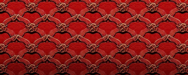 Poster - Detailed abstract pattern in vibrant red with intricate golden knot design, perfect for backgrounds, textiles, wallpapers, and artistic projects.