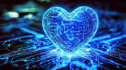 Poster - Heart Shape with Futuristic Circuit Design Representing Technology, Love, and Connection in a Digital Age of Innovation and Advancement