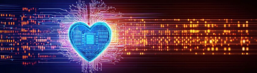 Poster - Futuristic Heart Design with Circuit Patterns and Digital Elements Representing Technology and Innovation in Healthcare and Artificial Intelligence