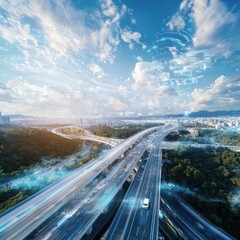 Poster - Autonomous vehicle program implementation urban highways technology integration smart cities aerial view future mobility concepts