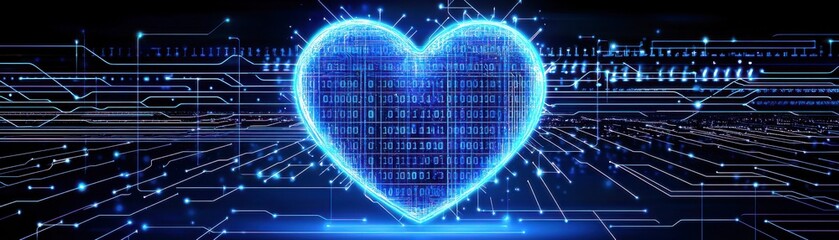 Aufkleber - Digital Heart Representing Love and Technology with Binary Code in a Futuristic Interface Showcasing Connectivity and Innovation in Data Science