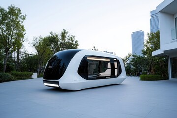 Poster - Innovative autonomous vehicle deployment strategy urban environment transportation technology modern architecture futuristic view policy support emphasis