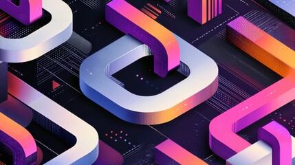 Poster - Abstract geometric shapes in vibrant colors with gradients on dark background, showcasing modern digital art design for technology and creativity