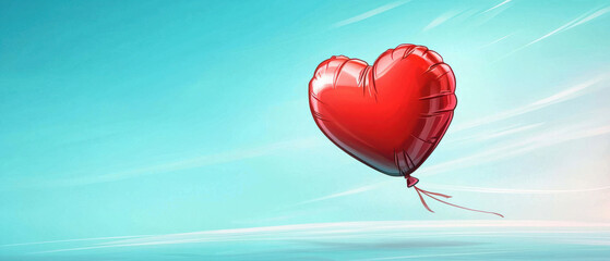 Poster - Heart shaped balloon floating in soft tones against blue sky