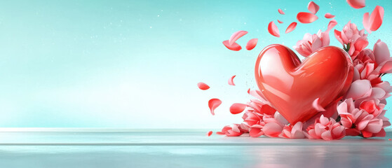 Poster - vibrant heart surrounded by delicate petals creates romantic scene