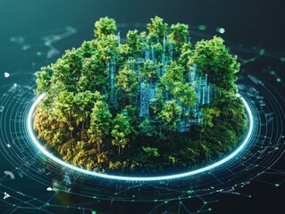 Poster - Sustainable urban development practices green city digital illustration futuristic environment aerial view circular economy concepts