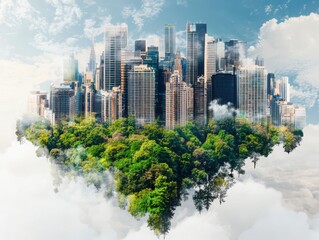 Poster - Innovative climate change mitigation strategies for urban energy solutions cityscape digital art green environment aerial view sustainable development