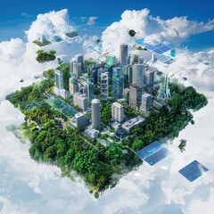 Poster - Sustainable urban development strategies for climate change mitigation futuristic city concept eco-friendly environment aerial view urban planning