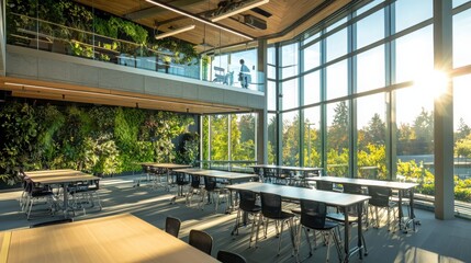 Poster - Collaborative learning space in a biophilic design green environment modern architecture educational facility bright and inviting atmosphere