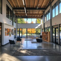 Poster - Collaborative learning space in a community center for engaging activities modern architecture open environment bright and inviting viewpoint