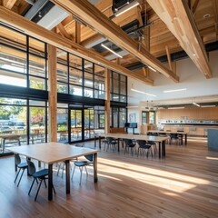 Poster - Community center collaborative learning space modern architecture educational environment bright interior open layout concept
