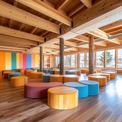 Poster - Collaborative learning space at a cultural festival modern architecture indoor environment creative design inviting atmosphere