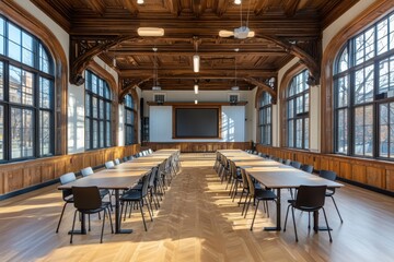 Poster - Collaborative learning space in a historic building modern educational environment bright and inviting spacious design engaging atmosphere