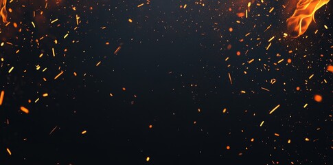 Wall Mural - Fiery sparks and embers floating on black background.
