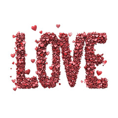 Aufkleber - 3D Rendering of 'LOVE' Made of Red Glossy Hearts