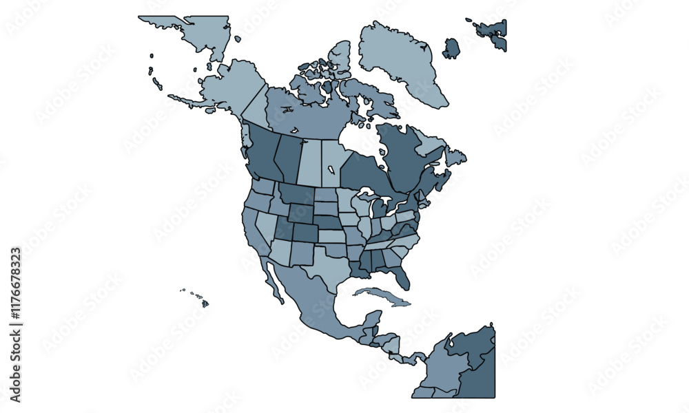 Map of North America, isolated on white background. Vector EPS.10 Stock ...