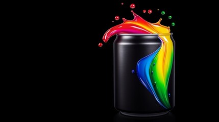 Poster - colorful drink is poured into a black can. the drink is a rainbow of colors and the can is almost em