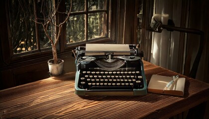 Fototapete - Generated image. Typewriter on the old table in the old room. World Typing Day