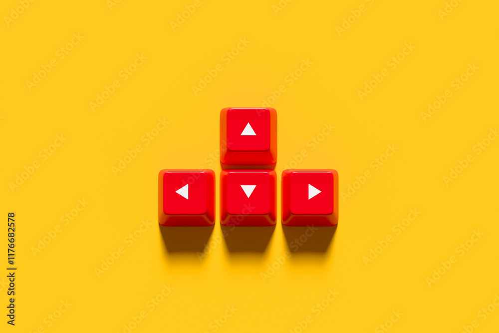 Red keyboard arrow keys showing up, down, left, right directional input ...