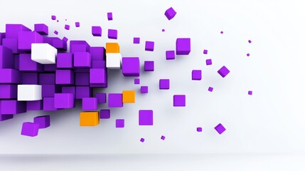 Poster - Purple and white background with many blocks of different colors. The blocks are scattered all over the background, creating a sense of chaos and disarray. The image conveys a feeling of confusion