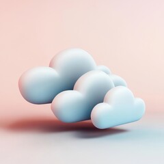 Poster - Stylized blue clouds floating against a soft pastel backdrop