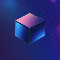 Poster - a sleek, reflective cube floating in a cosmic space filled with stars, evoking a sense of mystery.