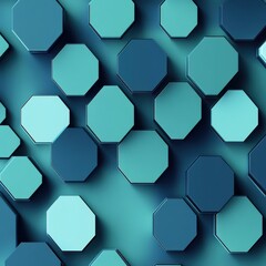 Poster - geometric pattern featuring teal hexagons with various shades and textures, creating a modern, styli
