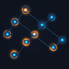 Poster - Abstract digital network illustration with glowing blue and orange nodes connected by lines.