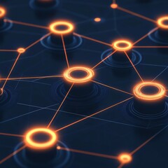 Poster - Abstract digital network with glowing orange nodes and connections on a dark background.