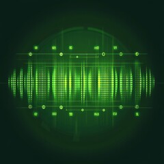 Poster - Digital soundwave representation in vibrant green tones, showcasing audio frequencies and patterns.