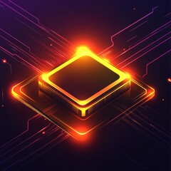 Poster - A glowing CPU chip surrounded by vibrant neon circuits, showcasing technology and innovation.