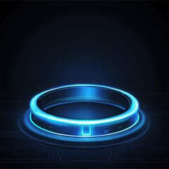 Poster - Futuristic blue glowing circular interface against a dark background, ideal for tech themes.