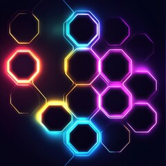 Poster - A vibrant abstract backdrop featuring glowing hexagons in a spectrum of neon colors against a dark background.
