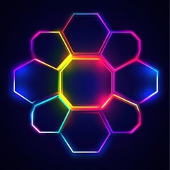 Poster - Colorful hexagonal shape with neon glow on a dark background, creating a vibrant and modern design.