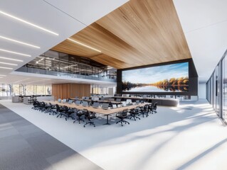 Poster - Collaborative learning space for cross-functional teams in modern office environment innovative design bright and open view
