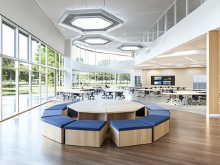 Poster - Collaborative learning space for cross-functional teams modern office interior design bright environment wide angle view innovative work culture