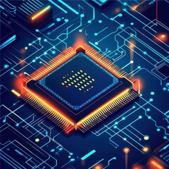 Poster - An intricate close-up of a glowing microprocessor surrounded by vibrant circuitry.