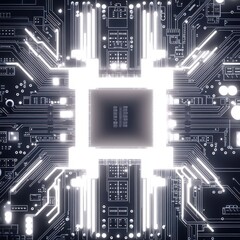Fototapete - Abstract illustration of a glowing microchip with intricate circuits, evoking a sense of technology and innovation.