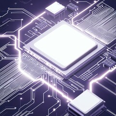 Poster - A futuristic digital circuit board with glowing processors and intricate circuitry in a high-tech design.