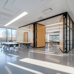 Poster - Innovative collaborative learning space with movable walls for ada compliance modern educational facility interior design bright environment interior view flexibility and inclusivity