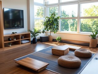 Poster - Collaborative learning space with therapeutic benefits modern office interior design bright environment wide view comfort and creativity
