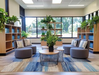 Poster - Collaborative learning space with therapeutic benefits modern educational facility interior design bright and inviting environment wide-angle view innovative concepts for enhanced learning