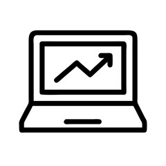 Notebook screen showing a graph with an up arrow symbolizing growth, success and positive trends.Vector isolated icon on transparent background