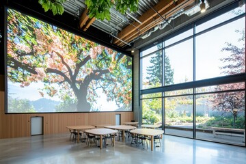 Poster - Interactive collaborative learning space with nature-inspired design urban environment interior photography bright and open viewpoint