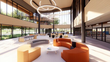 Poster - Innovative collaborative learning space design in a modern library setting open environment contemporary architecture inspiring community engagement