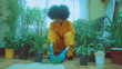 © KALEYA - Woman in Jumpsuit Tending to Indoor Plants