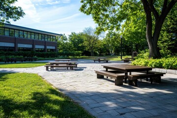 Aufkleber - Collaborative learning space in public park outdoor tables nature environment tranquil viewpoint community engagement