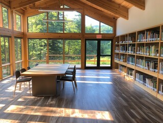 Aufkleber - Collaborative learning space in a rural community center modern architecture indoor environment bright and inviting atmosphere